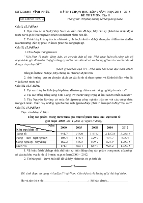 Kỳ thi chọn học sinh giỏi lớp 9 năm học 2014  2015 đề thi môn địa lí